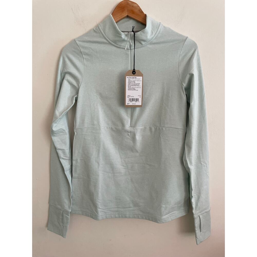 prAna NEW Ice Flow Half Zip Pullover Long Sleeve Thumb Holes Frost Light Blue Sm